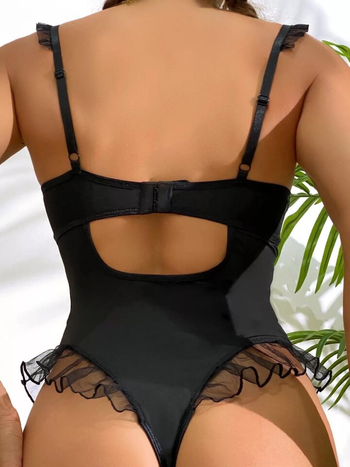 Aria's Closet Siyah Tül İşlemeli Fantezi Body