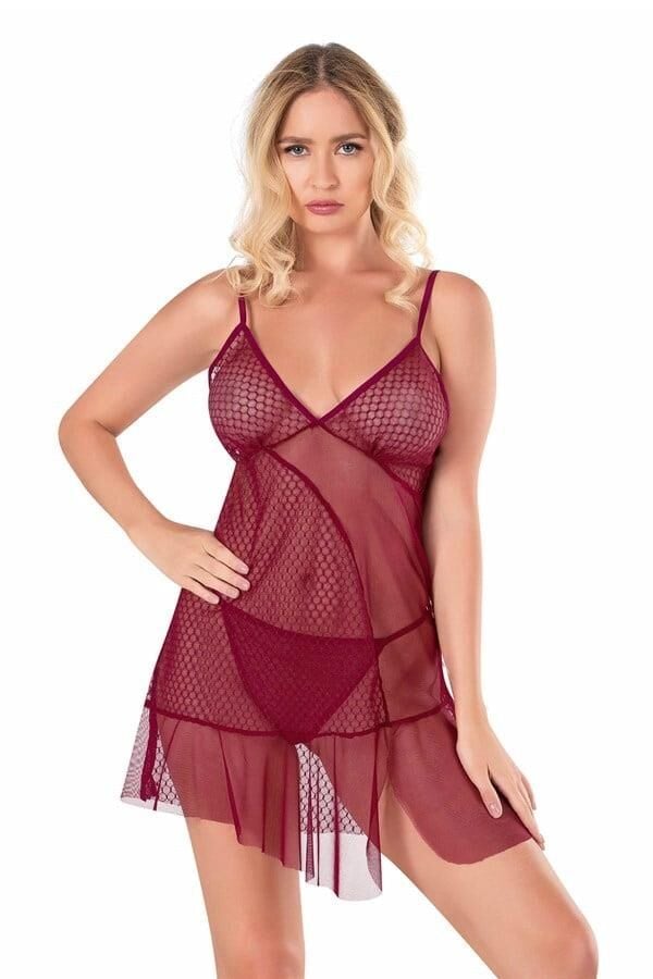 Aria's Closet Bordo Kısa Tül Gecelik 4119