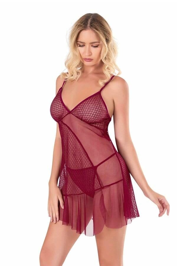 Aria's Closet Bordo Kısa Tül Gecelik 4119