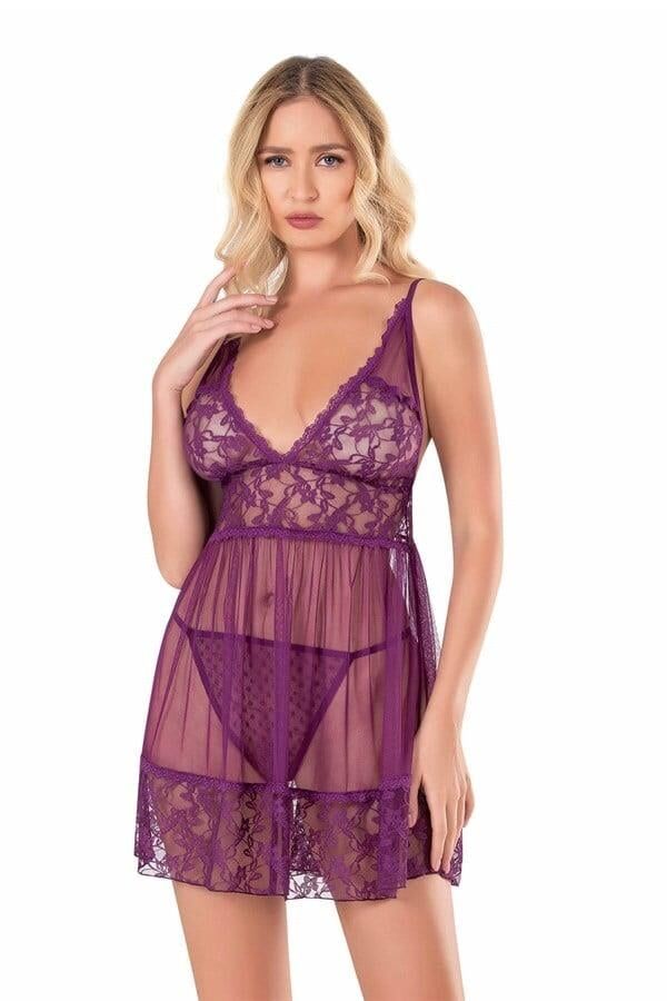 Aria's Closet Mor Kısa Tül Gecelik 4122