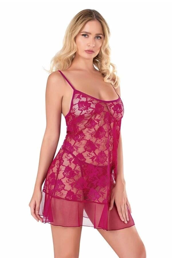 Aria's Closet Vişne Kısa Tül Gecelik 4134
