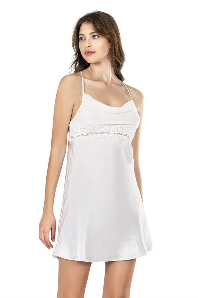 Aria's Closet Ekru Kısa İkili Saten Sabahlık Gecelik Takımı