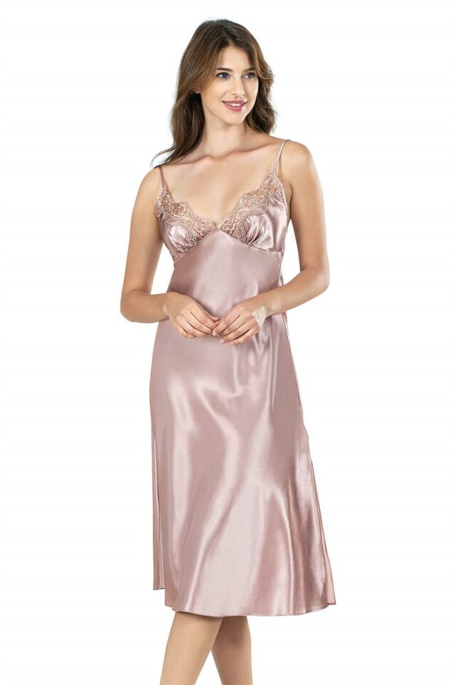 Aria's Closet Vizon Uzun İkili Saten Sabahlık Gecelik Takımı