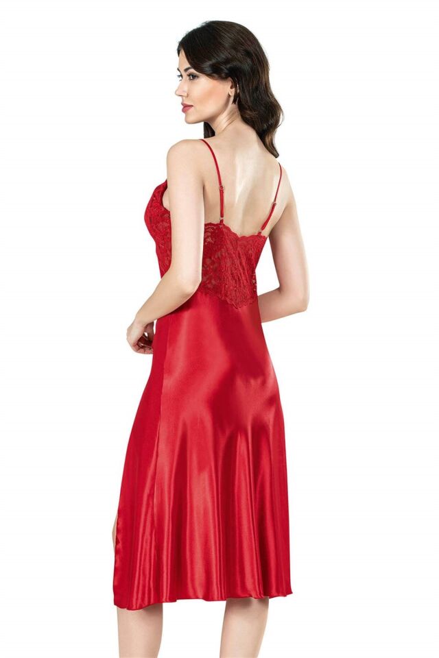 Aria's Closet Kırmızı Uzun İkili Saten Sabahlık Gecelik Takımı 7630