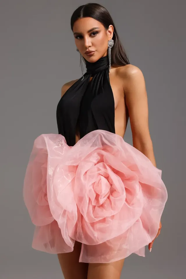 İTHAL Halter Kolsuz Çiçekli Mini Elbise