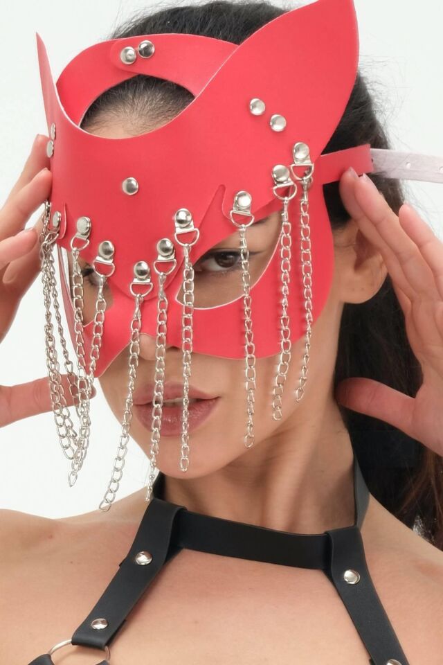 Kedi Kulaklı Kırmızı Zincirli Maske 800275