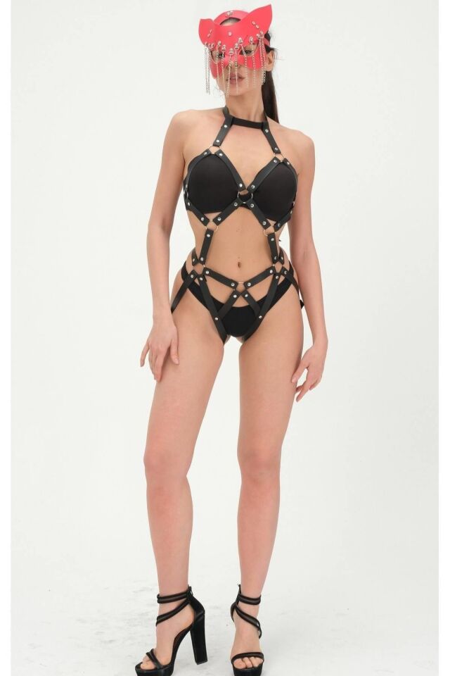 Kırmızı Zincirli Maske Ve Siyah Babydoll Takım 800183