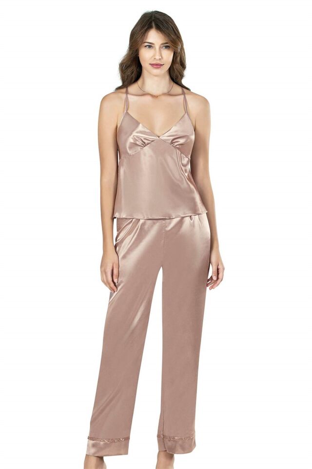 Aria's Closet Vizon Üçlü Saten Gecelik Pijama Takımı 7646