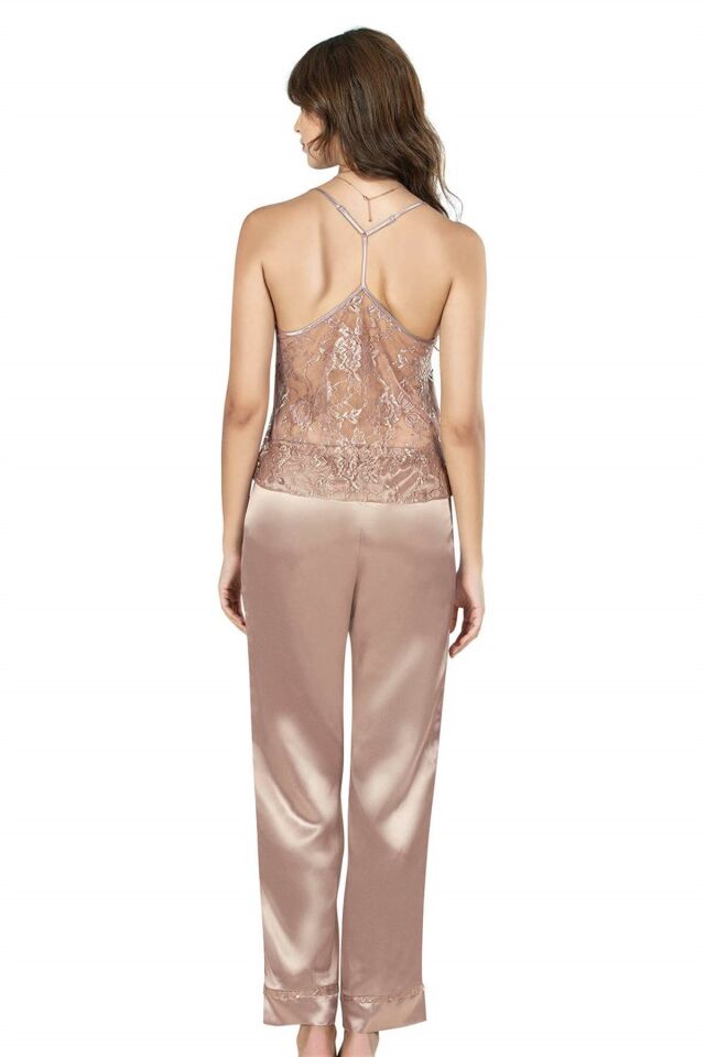 Aria's Closet Vizon Üçlü Saten Gecelik Pijama Takımı 7646