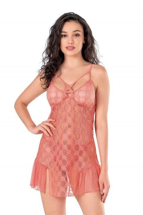 Aria's Closet Mercan Kısa Tül Gecelik 4139