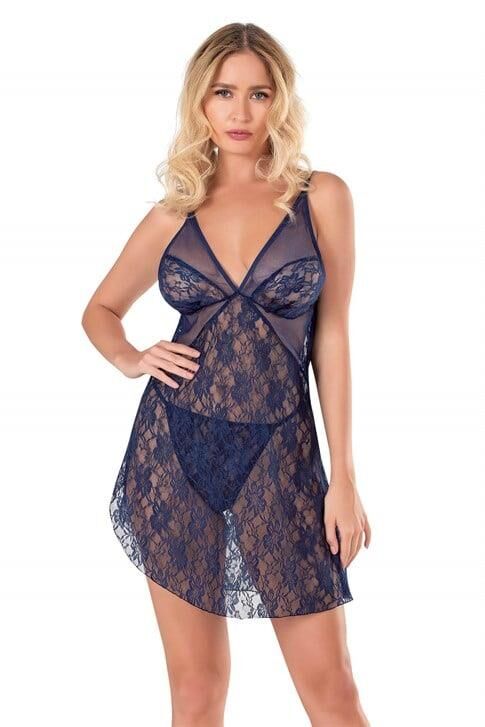 Aria's Closet Lacivert Kısa Tül Gecelik 4141