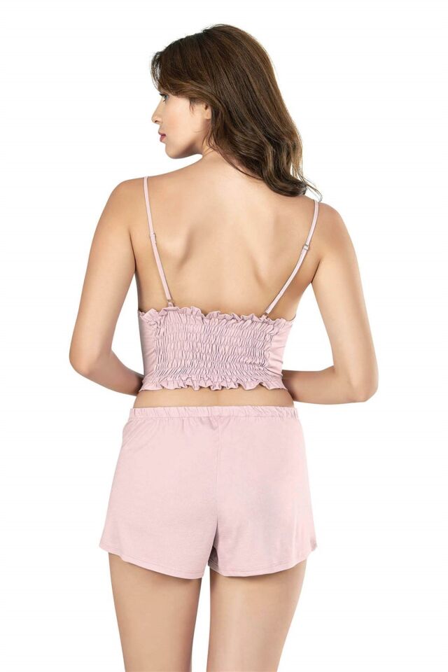 Aria's Closet Pudra Saten Büstiyerli Babydoll Şort Takımı 7665