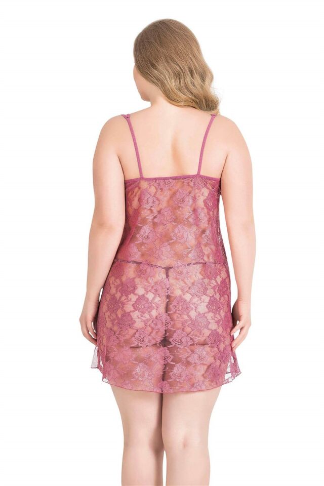 Aria's Closet Büyük Beden Gül Kurusu Kısa Tül Gecelik