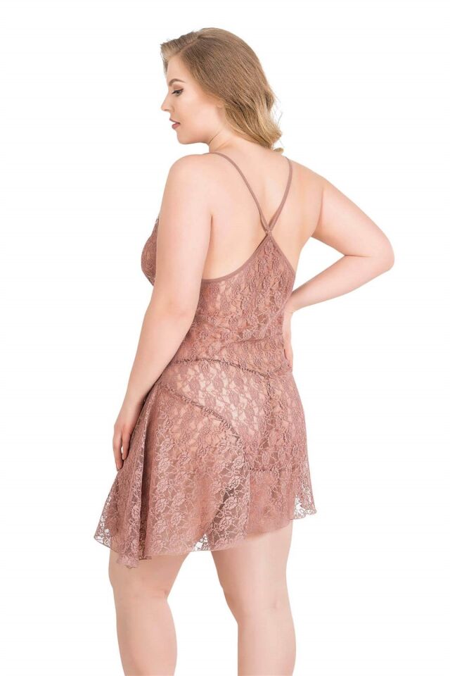 Aria's Closet Büyük Beden Vizon Kısa Tül Gecelik