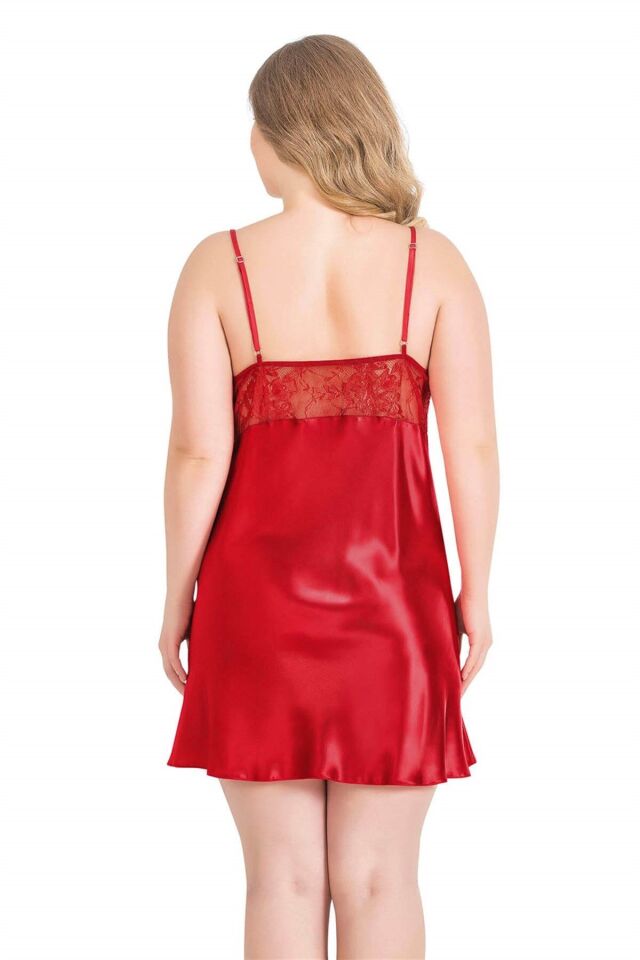 Aria's Closet Büyük Beden Kırmızı Kısa Saten Gecelik