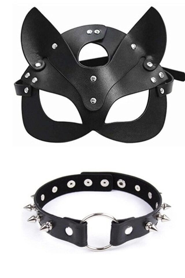 Maske Ve Çivili Deri Sexi Boyun Tasması İkili Set 064