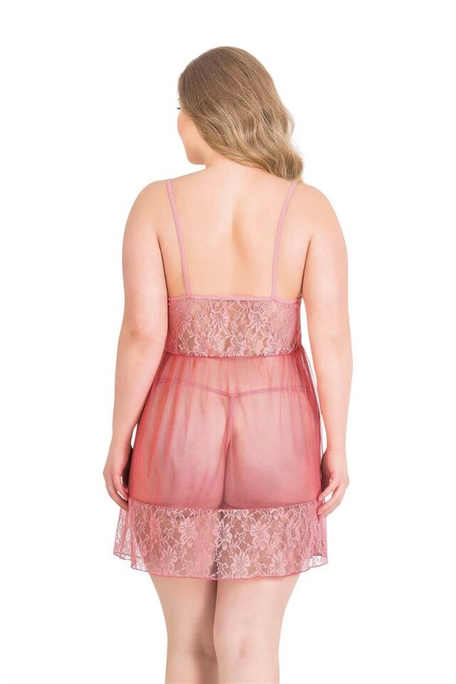 Aria's Closet Büyük Beden Mercan Kısa Tül Gecelik