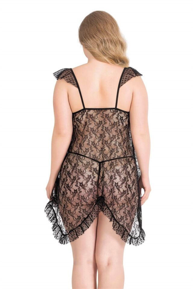 Aria's Closet Büyük Beden Siyah Kısa Tül Gecelik