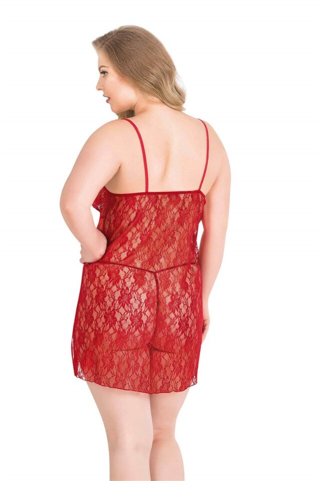 Aria's Closet Büyük Beden Kırmızı Kısa Tül Gecelik
