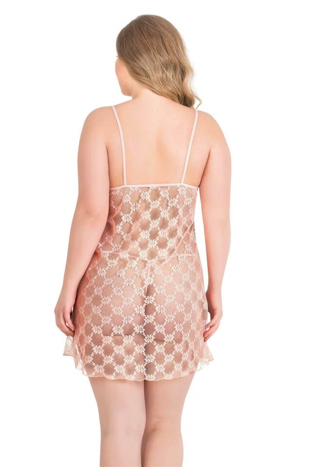 Aria's Closet Büyük Beden Somon Kısa Tül Gecelik