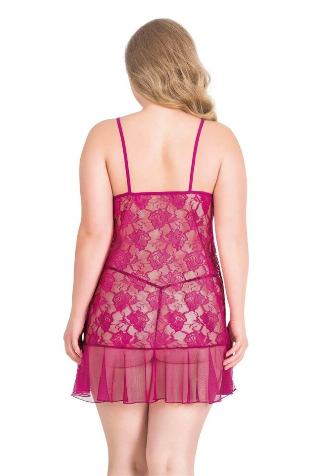 Aria's Closet Büyük Beden Vişne Kısa Tül Gecelik