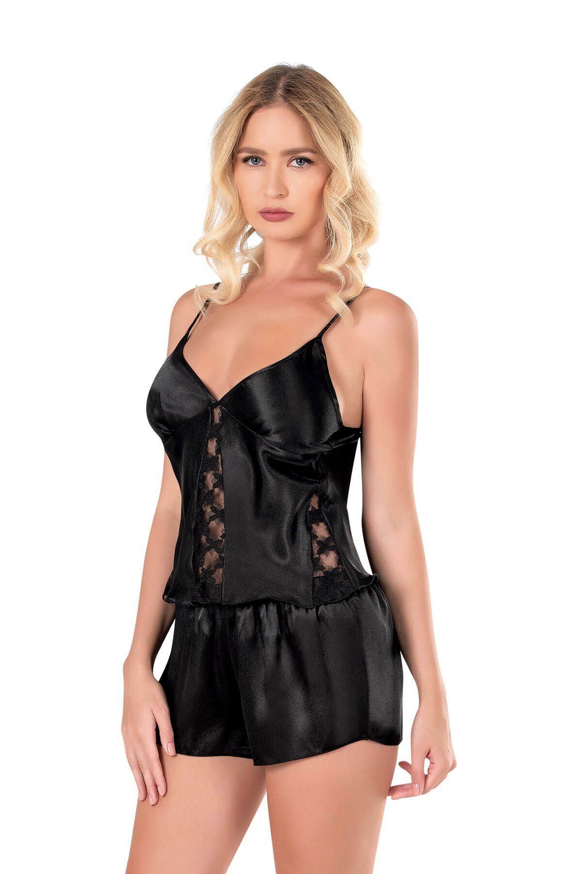 Aria's Closet Siyah Saten Babydoll Şort Takımı