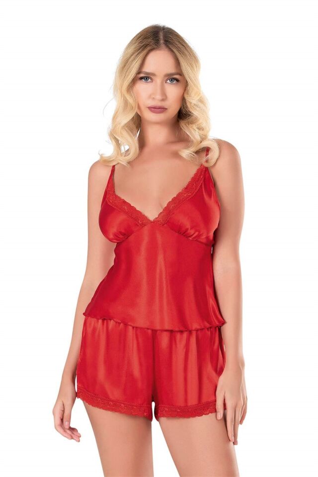 Aria's Closet Kırmızı Saten Babydoll Şort Takımı