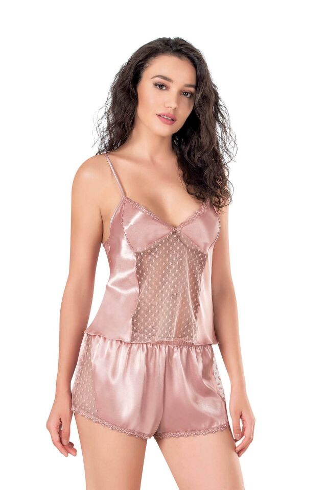 Aria's Closet Koyu Pudra Saten Babydoll Şort Takımı