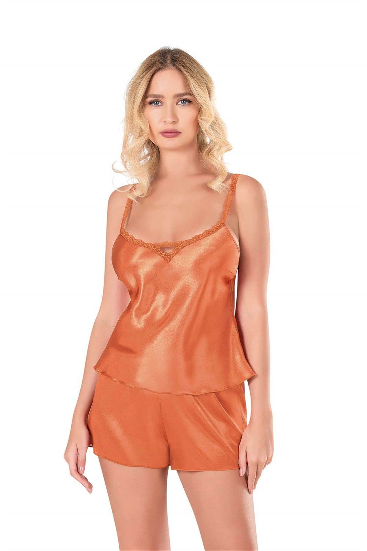 Aria's Closet Oranj Saten Babydoll Şort Takımı