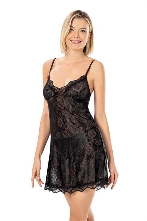 Aria's Closet Siyah Jakarlı Gecelik 8150