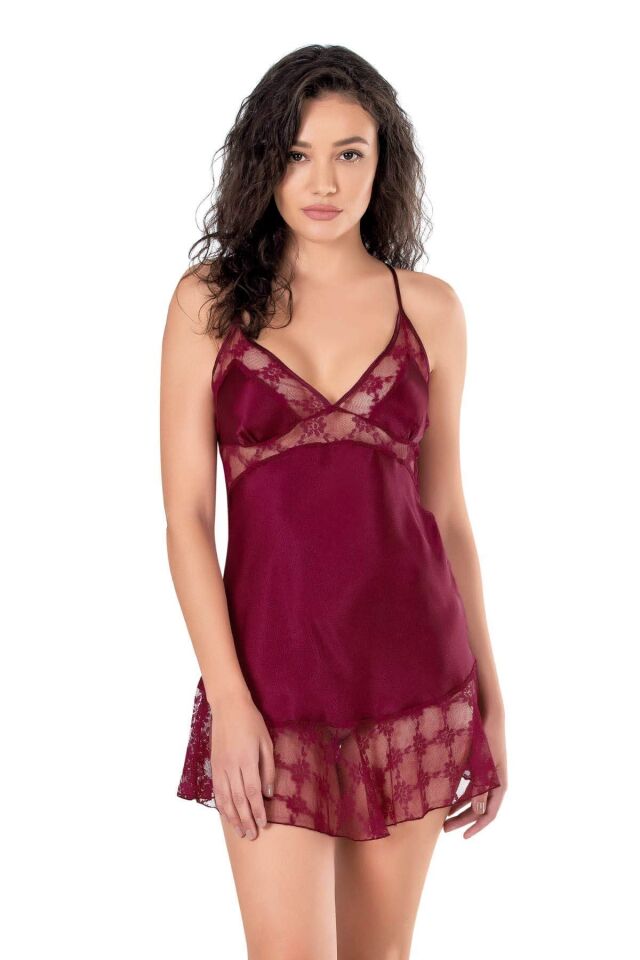 Aria's Closet Bordo Kısa Saten Gecelik