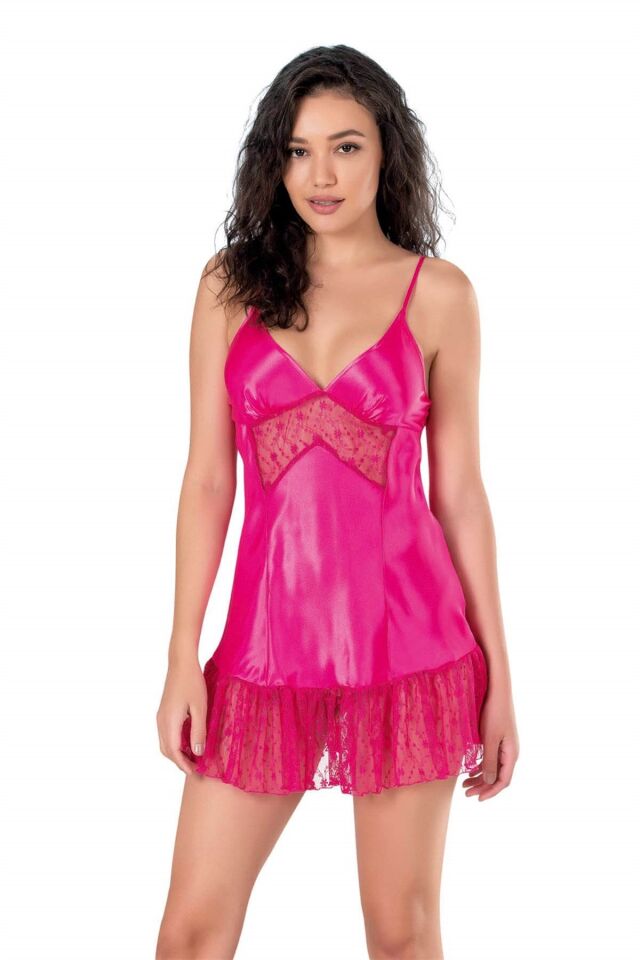 Aria's Closet Fuşya Kısa Saten Gecelik