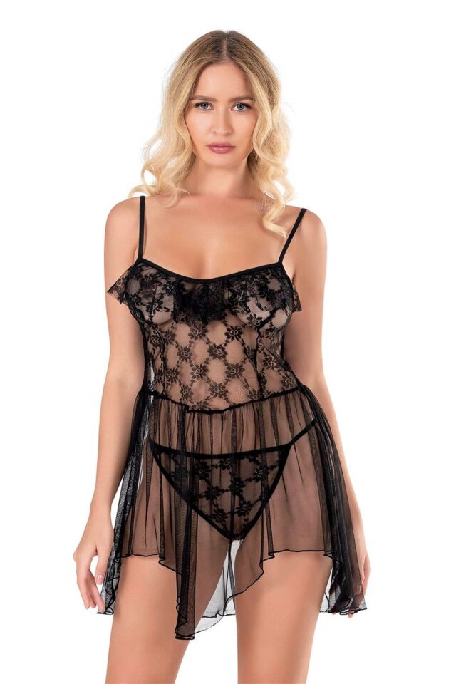 Aria's Closet Siyah Kısa Tül Gecelik