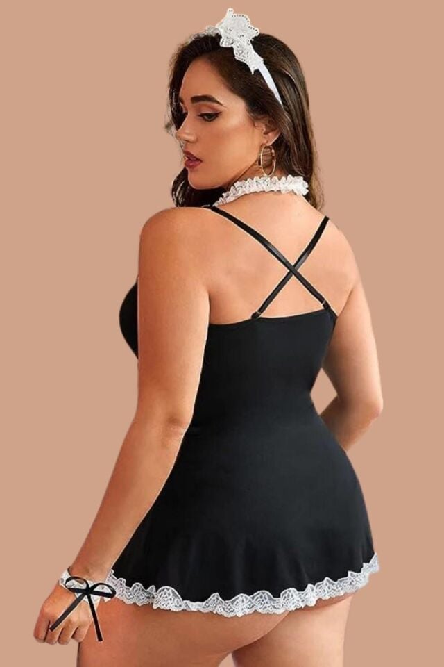 Aria's Closet Siyah Göğsü Tül İşlenmiş Şık Hemşire Kostümü