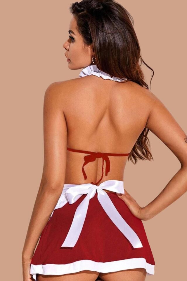 Aria's Closet Siyah Yanları Saten Şık Fantezi Hizmetçi Kostüm