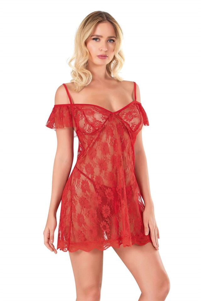 Aria's Closet Kırmızı Kısa Tül Gecelik