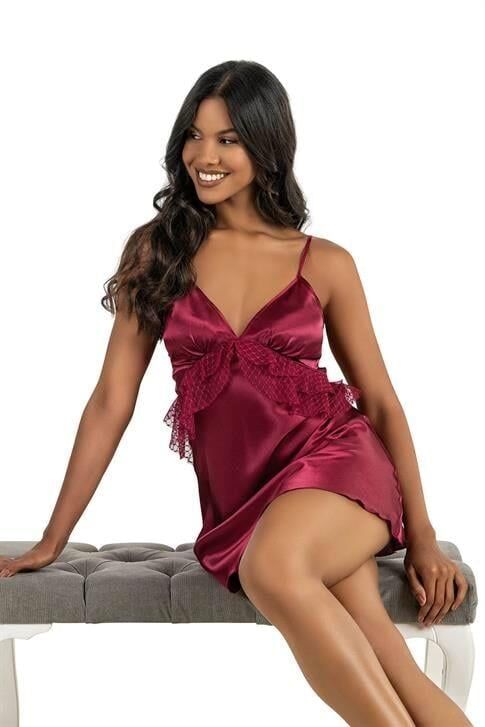 Aria's Closet Bordo Kısa Saten Gecelik 8225