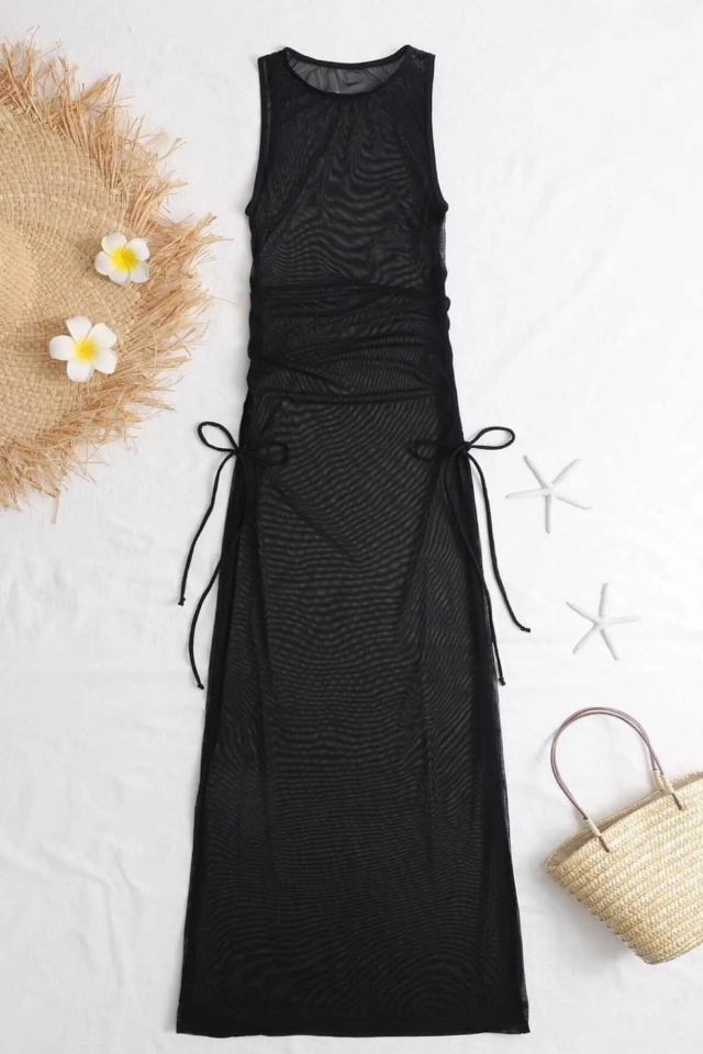 Aria's Closet Uzun Yanlardan Ayarlanabilir Yazlık Mayo Üstü Elbise Pareo
