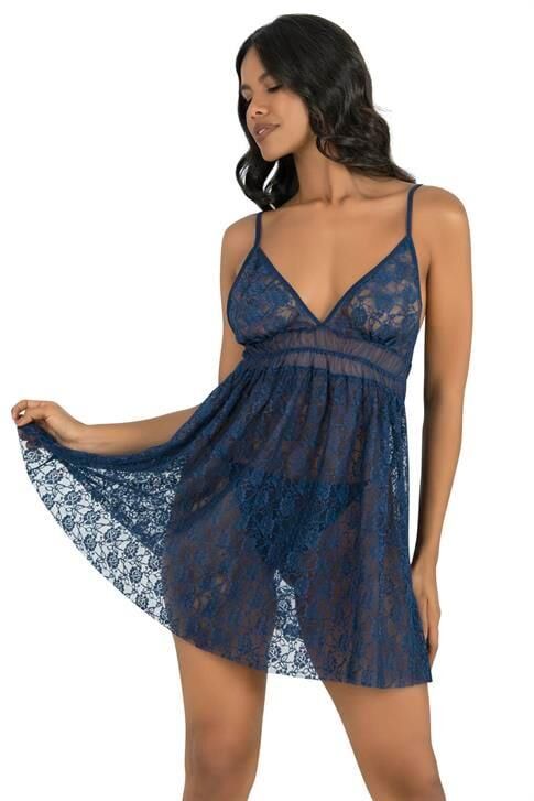 Aria's Closet Lacivert Kısa Tül Gecelik 4203