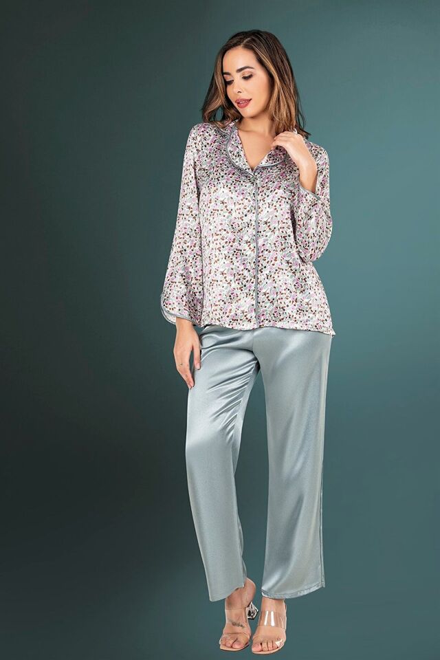 Aria's Closet Saten 3'lü Yeşil Büstiyer Pijama Takımı