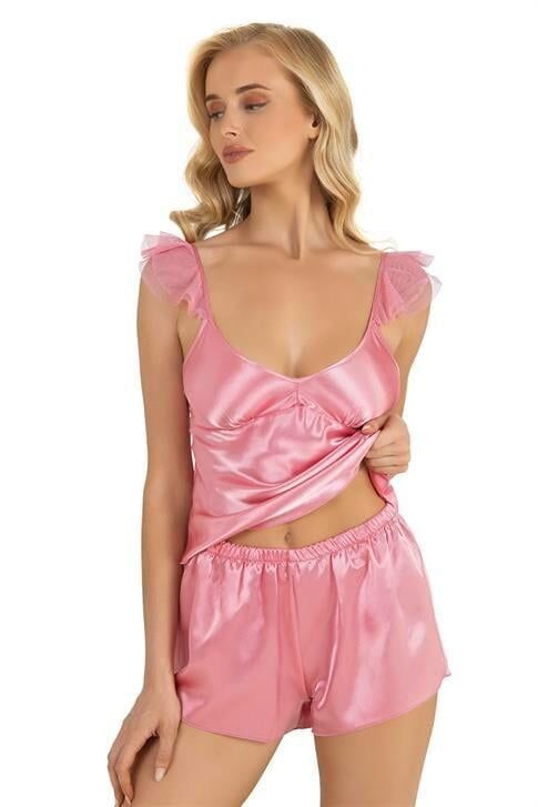 Aria's Closet Pembe Saten Şort Takımı 9212