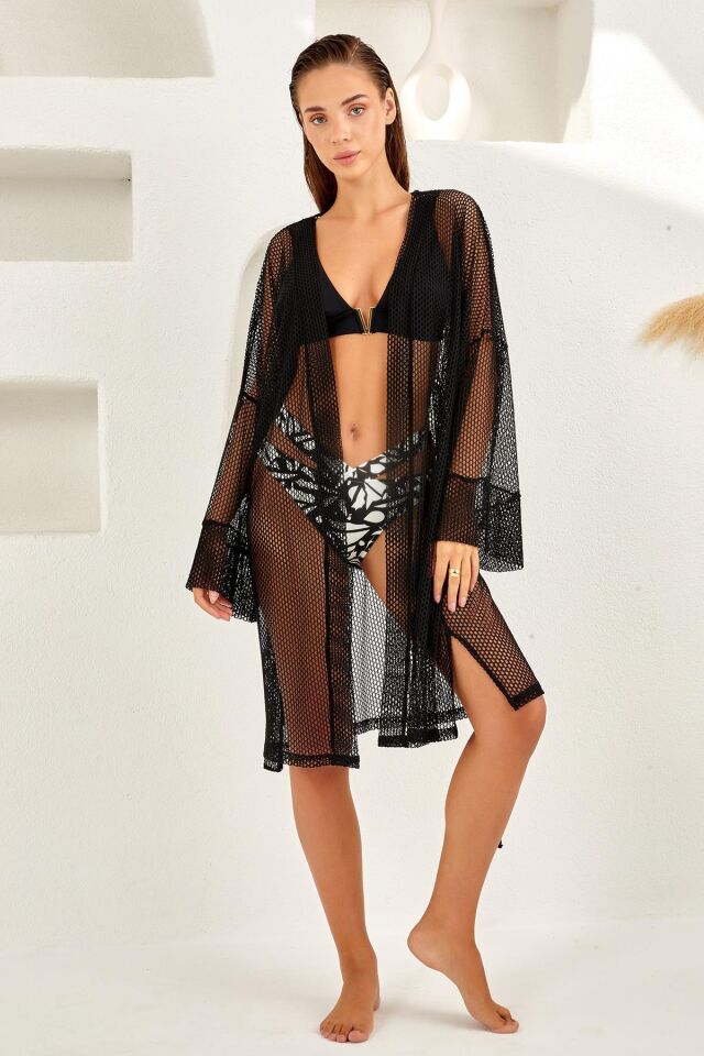 Aria's Closet Siyah Uzun Kollu File Pareo