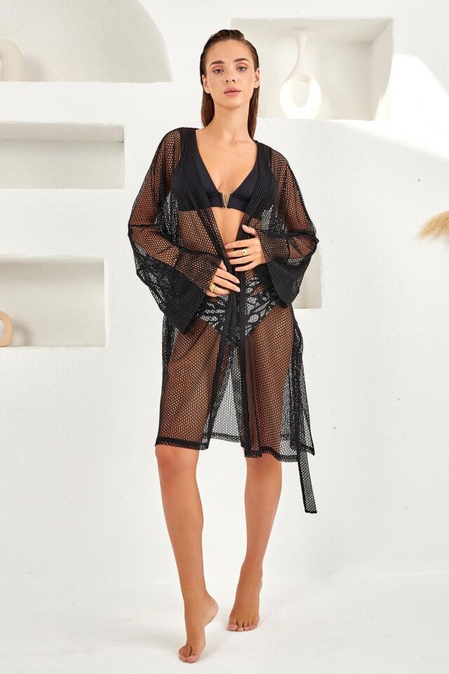 Aria's Closet Siyah Uzun Kollu File Pareo