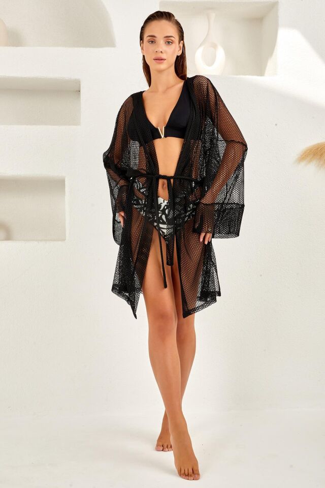 Aria's Closet Siyah Uzun Kollu File Pareo