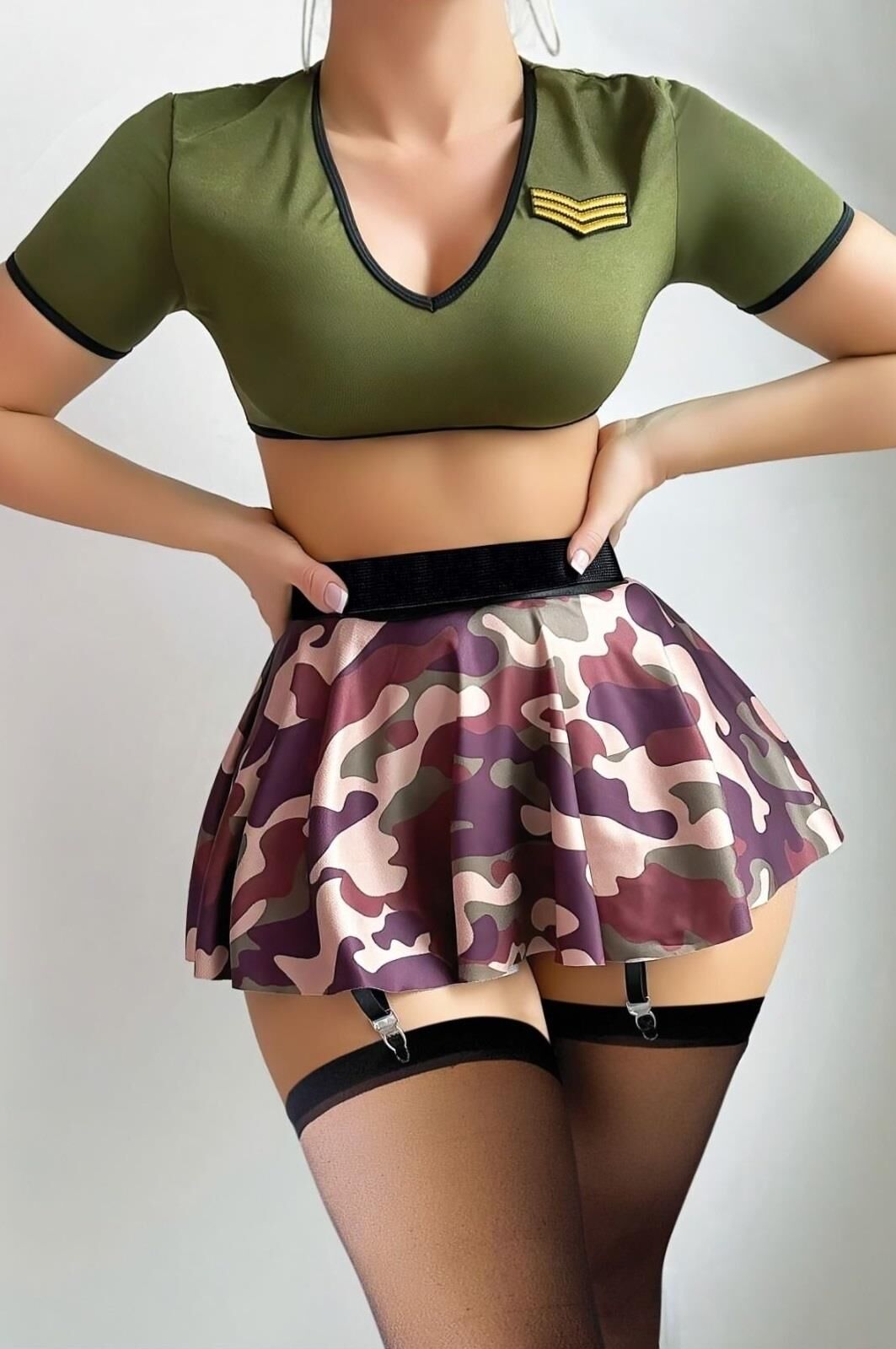 Aria's Closet Kamuflaj Desenli Jartiyer Etekli Fantezi Kostüm