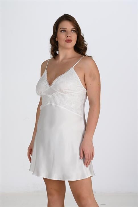 Aria's Closet Büyük Beden 2li Ekru Sabahlık Takımı Bigsize
