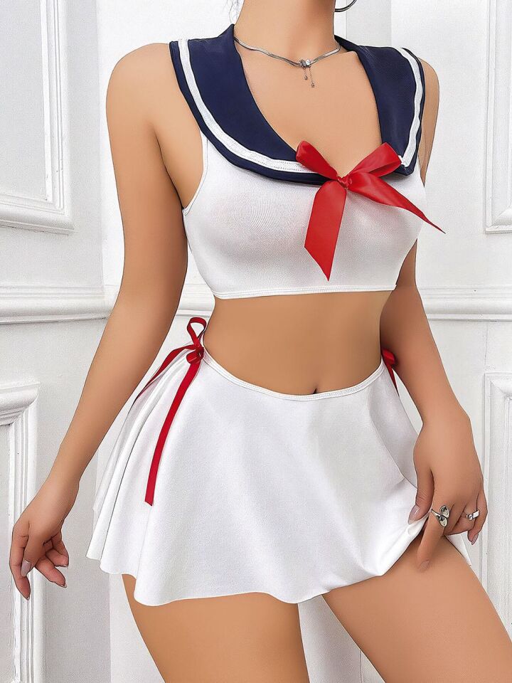 Aria's Closet Beyaz Etekli Fantezi Denizci Kız Kostümü