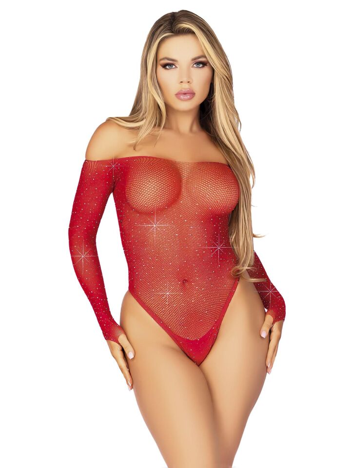 Aria's Closet Kırmızı Fantezi Taşlı Body Vücut Çorabı