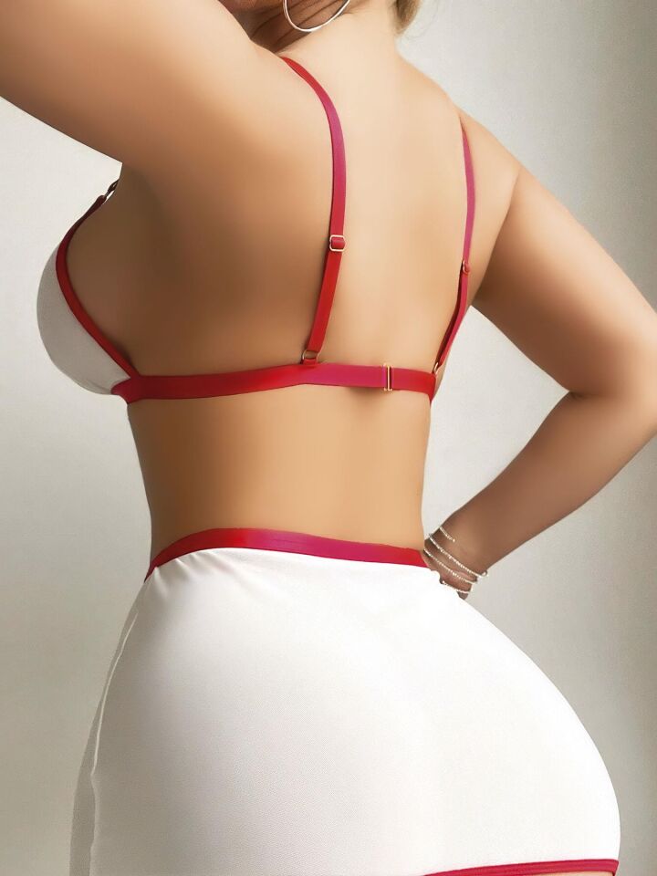 Aria's Closet Seksi Sütyenli Mini Etekli Fantezi Hemşire Kostümü