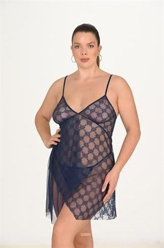 Aria's Closet Büyük Beden Lacivert Gecelik 3046